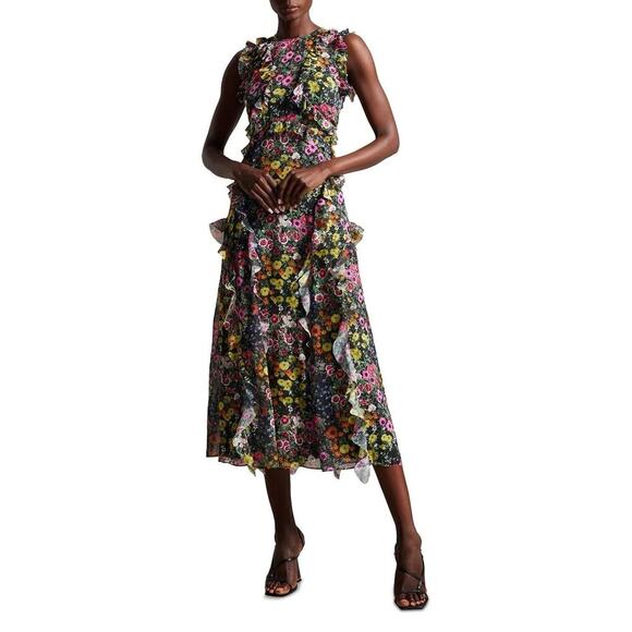 Ted Baker Women's Sleeveless Waterfall‎ Midi Dress in Black, Gloriha Size 1 - Picture 1 of 13